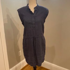 James Perse 100% linen mini dress drawstring waist quiet luxury navy minimalist